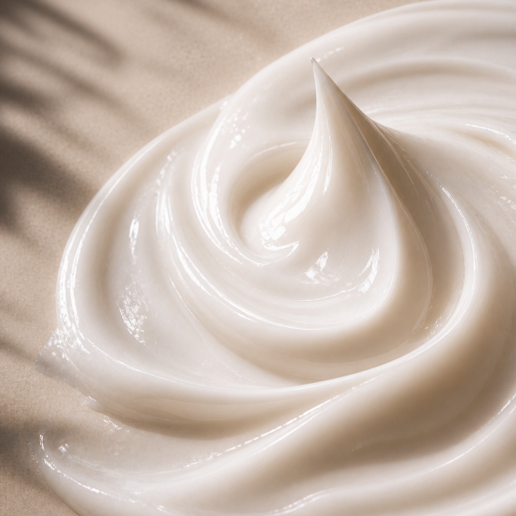 Mèches blondes visibles avec texture lisse et crémeuse, applicateur de soin capillaire “Masque Nourrissant à la Phytokératine – Soin Capillaire Luxe Elyara” sur fond beige.