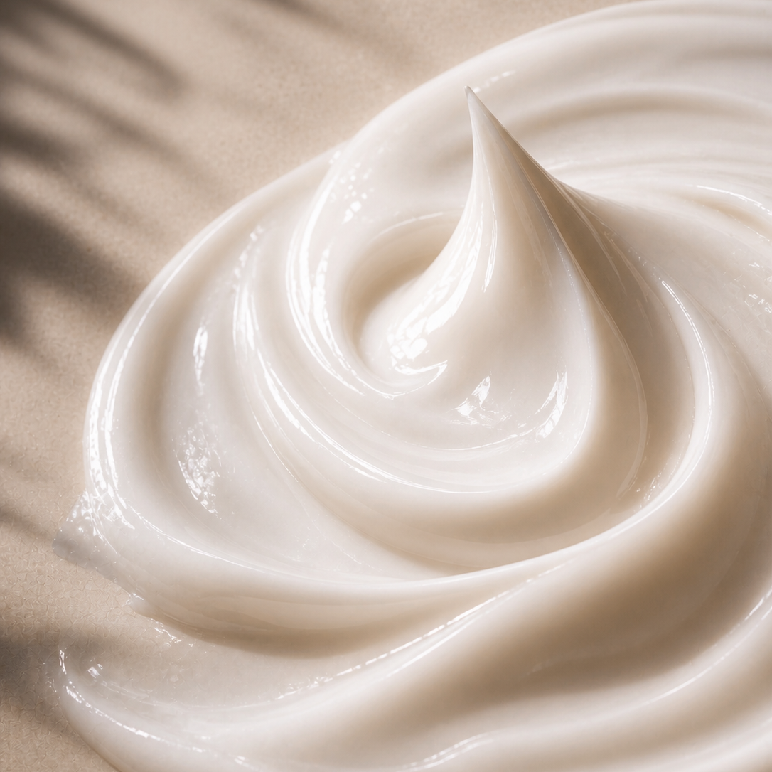 Mèches blondes visibles avec texture lisse et crémeuse, applicateur de soin capillaire “Masque Nourrissant à la Phytokératine – Soin Capillaire Luxe Elyara” sur fond beige.